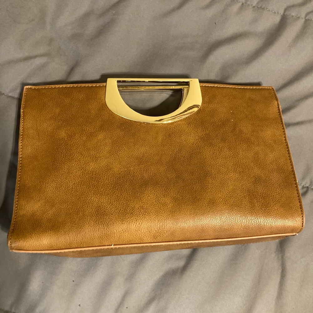 Brown and gold handbag